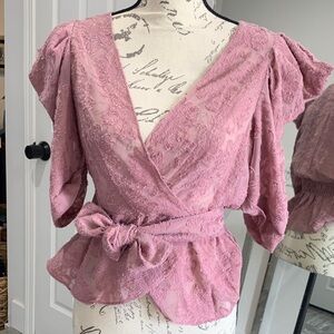 Women’s Max Studio Elegant Lace Wrap Top - Pink Size M NWOT